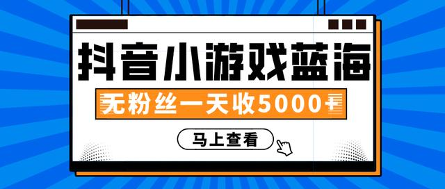 赚钱计划：抖音小游戏蓝海项目，无粉丝一天收入5000+-零点项目大全