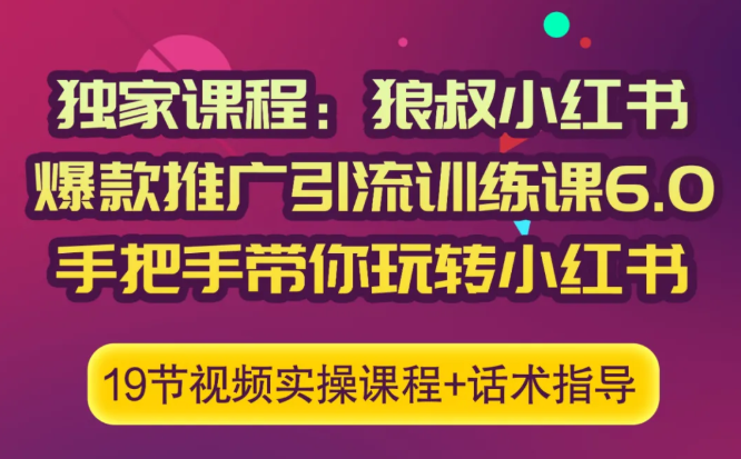 狼叔小红书爆款推广引流训练课6.0，手把手带你玩转小红书-零点项目大全