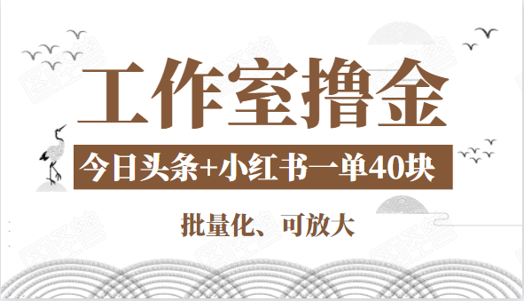 工作室撸金二件套：撸今日头条原创收益+小红书一单利润40块项目-零点项目大全