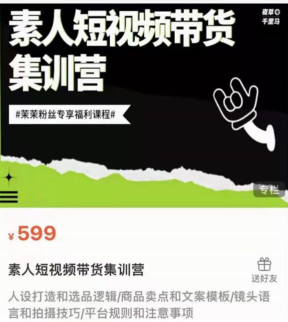 夜草与千里马素人短视频带货集训营，薛辉团队价值599-零点项目大全