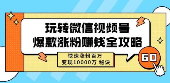 玩转微信视频号爆款涨粉赚钱全攻略，快速涨粉百万变现万元秘诀-零点项目大全