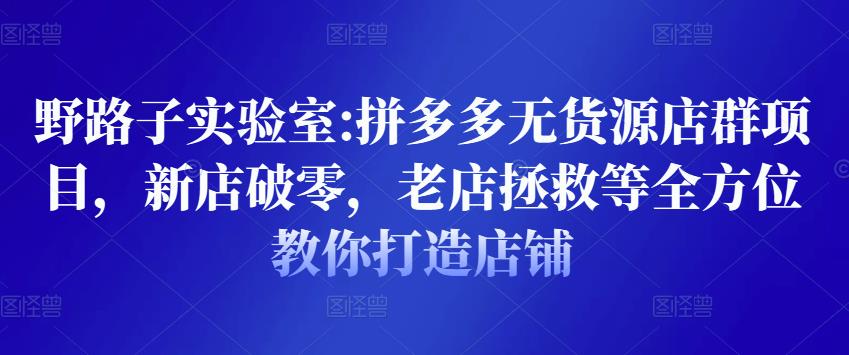 野路子实验室:拼多多无货源店群项目，新店破零，老店拯救等全方位教你打造店铺-零点项目大全