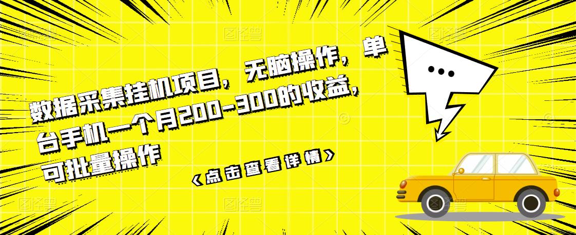 数据采集挂机项目，无脑操作，单台手机一个月200-300的收益，可批量操作-零点项目大全