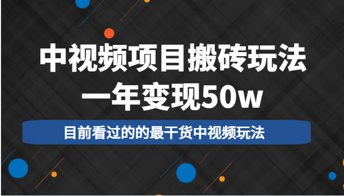 中视频项目搬砖玩法，一年变现50w，目前看过的的最干货中视频玩法-零点项目大全