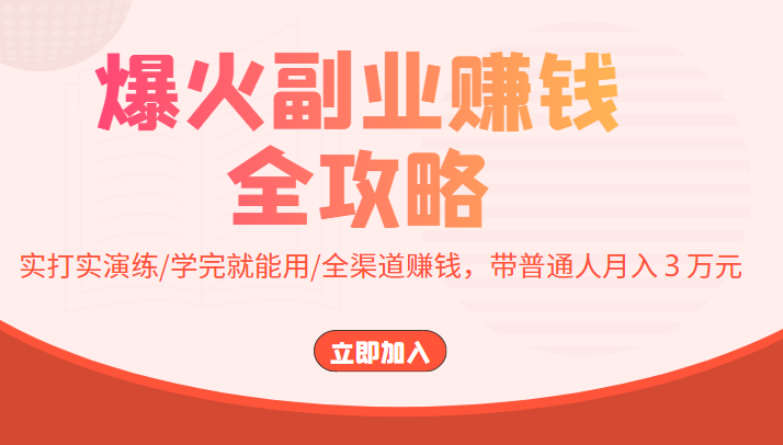 爆火副业赚钱全攻略：实打实演练/学完就能用/全渠道赚钱，带普通人月入３万元-零点项目大全