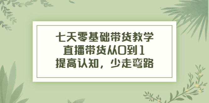 七天零基础带货教学，直播带货从0到1，提高认知，少走弯路-零点项目大全