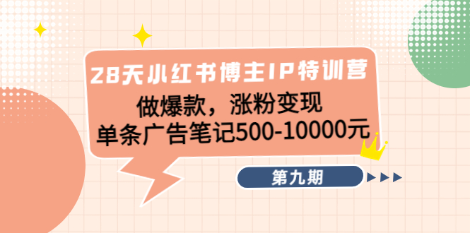 28天小红书博主IP特训营《第9期》做爆款，涨粉变现 单条广告笔记500-10000-零点项目大全