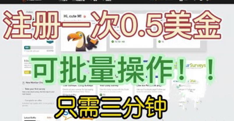 国外项目注册一次0.5美金，只需三分钟无脑操作，可批量同时放大操作，小白工作室福利【揭秘】-零点项目大全