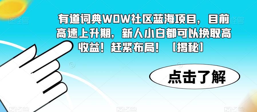 有道词典WOW社区蓝海项目，目前高速上升期，新人小白都可以换取高收益！赶紧布局！【揭秘】-零点项目大全