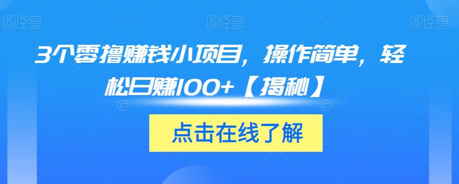 3个零撸赚钱小项目，操作简单，轻松日赚100+【揭秘】-零点项目大全