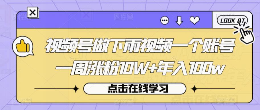 视频号做下雨视频一个账号一周涨粉10W+年入100w【揭秘】-零点项目大全