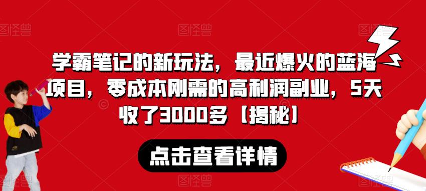 学霸笔记的新玩法，最近爆火的蓝海项目，零成本刚需的高利润副业，5天收了3000多【揭秘】-零点项目大全