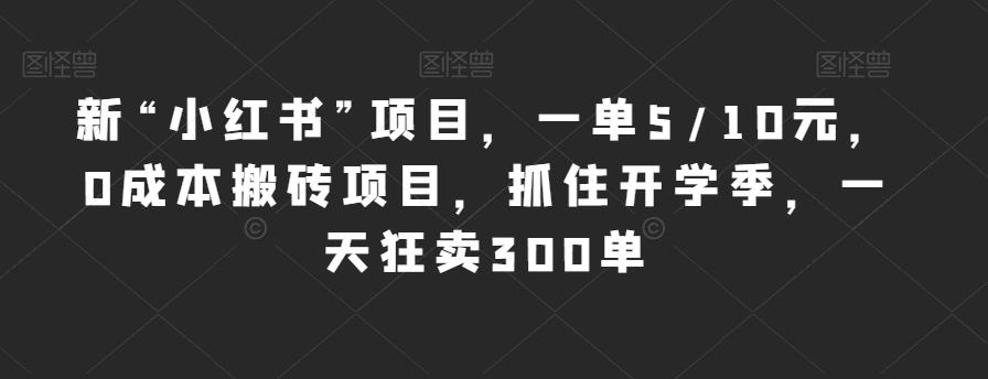 新“小红书”项目，一单5/10元，0成本搬砖项目，抓住开学季，一天狂卖300单【揭秘】-零点项目大全