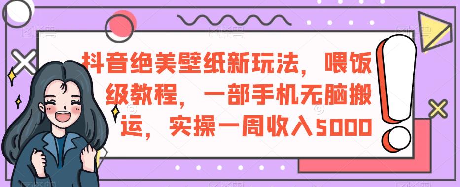 抖音绝美壁纸新玩法，喂饭级教程，一部手机无脑搬运，实操一周收入5000【揭秘】-零点项目大全