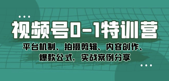 视频号0-1特训营：平台机制、拍摄剪辑、内容创作、爆款公式，实战案例分享-零点项目大全