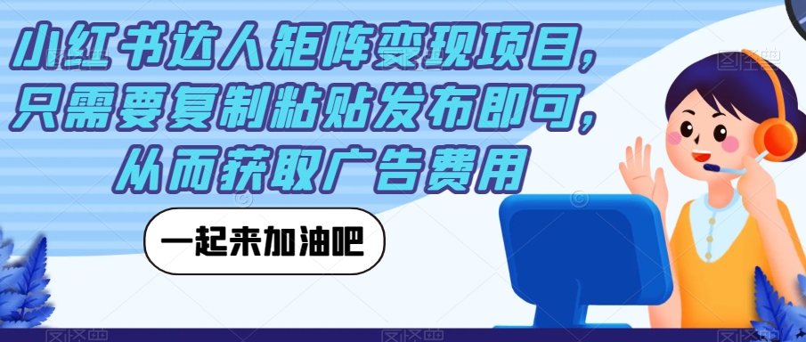 小红书达人矩阵变现项目，只需要复制粘贴发布即可，从而获取广告费用-零点项目大全