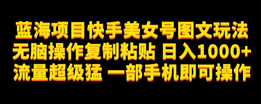 蓝海项目快手美女号图文玩法，无脑操作复制粘贴，日入1000+流量超级猛一部手机即可操作【揭秘】-零点项目大全