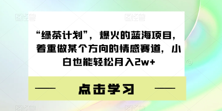 “绿茶计划”，爆火的蓝海项目，着重做某个方向的情感赛道，小白也能轻松月入2w+【揭秘】-零点项目大全