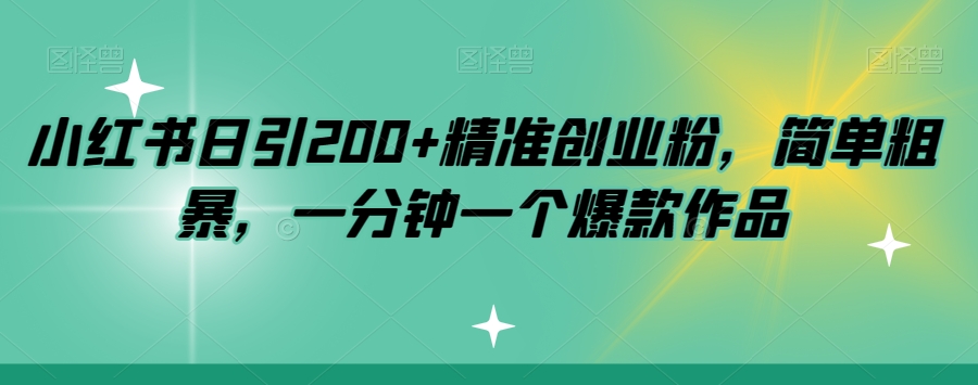 小红书日引200+精准创业粉，简单粗暴，一分钟一个爆款作品【揭秘】-零点项目大全