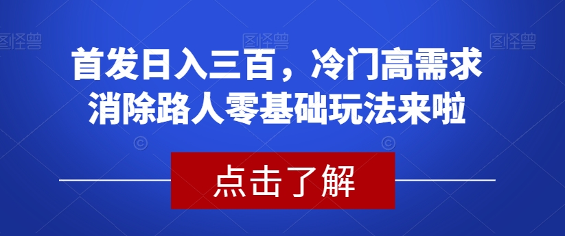 首发日入三百，冷门高需求消除路人零基础玩法来啦【揭秘】-零点项目大全