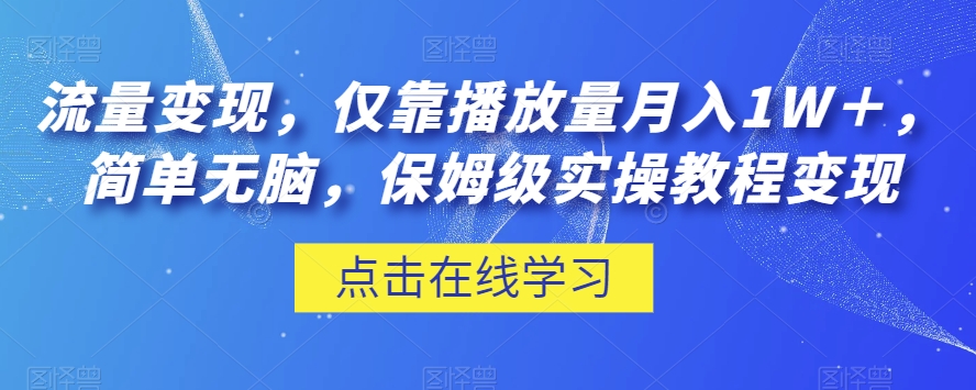 流量变现，仅靠播放量月入1W＋，简单无脑，保姆级实操教程【揭秘】-零点项目大全