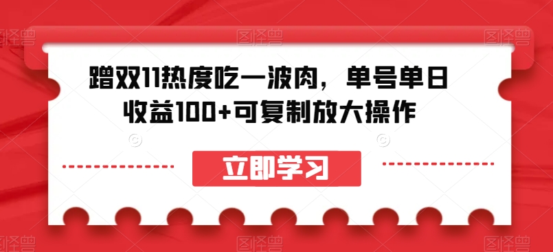 蹭双11热度吃一波肉，单号单日收益100+可复制放大操作【揭秘】-零点项目大全