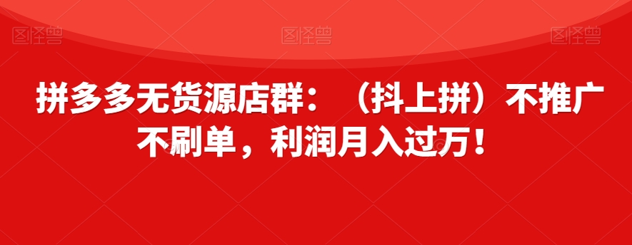 拼多多无货源店群：（抖上拼）不推广不刷单，利润月入过万！【揭秘】-零点项目大全