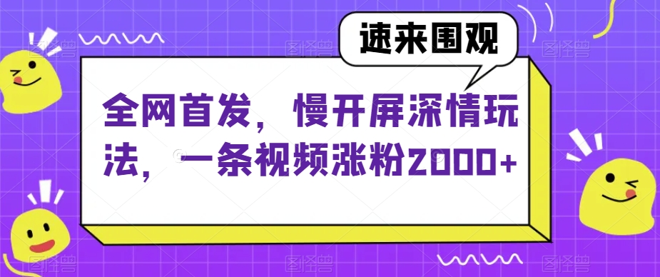 全网首发，慢开屏深情玩法，一条视频涨粉2000+【揭秘】-零点项目大全