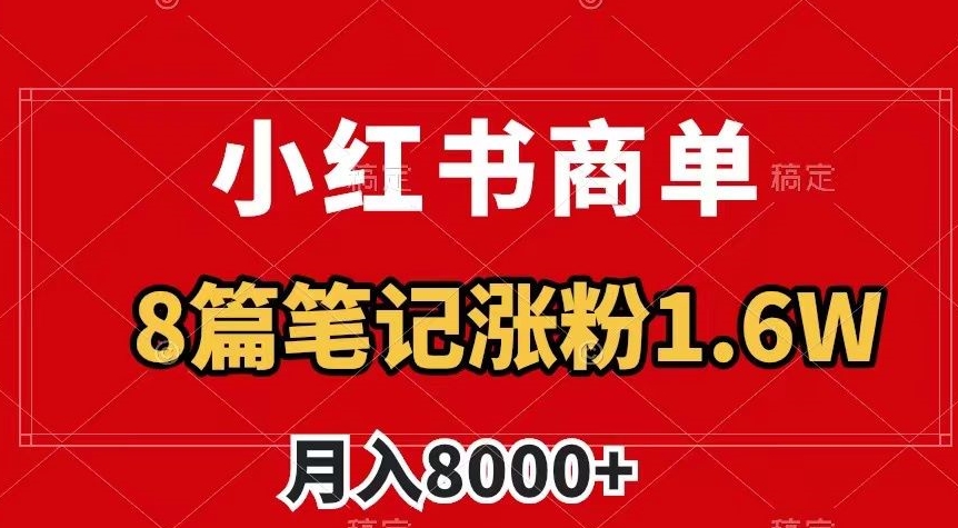 小红书商单最新玩法，8篇笔记涨粉1.6w，作品制作简单，月入8000+【揭秘】-零点项目大全