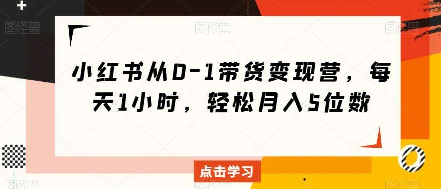 小红书从0-1带货变现营，每天1小时，轻松月入5位数-零点项目大全