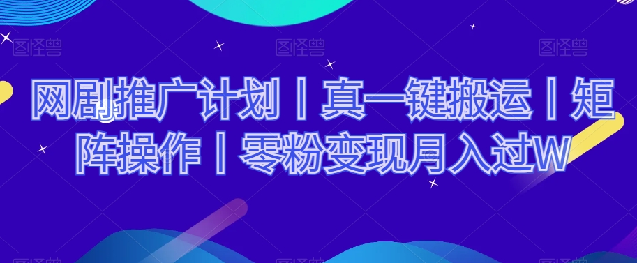 网剧推广计划丨真一键搬运丨矩阵操作丨零粉变现月入过W-零点项目大全