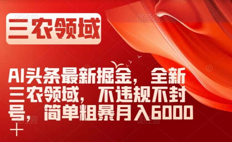 AI头条最新掘金，全新三农领域，不违规不封号，简单粗暴月入6000＋【揭秘】-零点项目大全