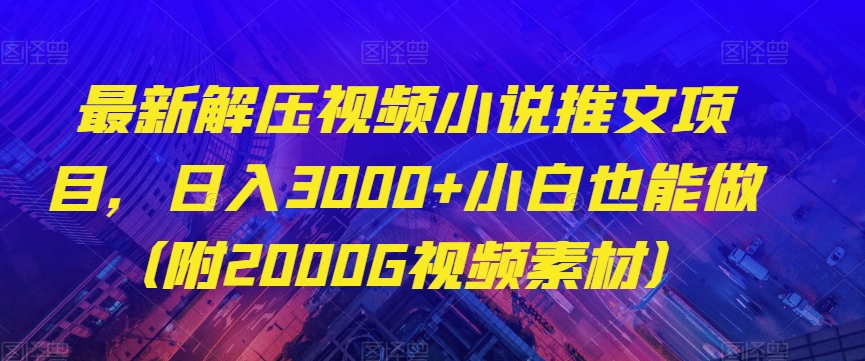 最新解压视频小说推文项目，日入3000+小白也能做（附2000G视频素材）【揭秘】-零点项目大全