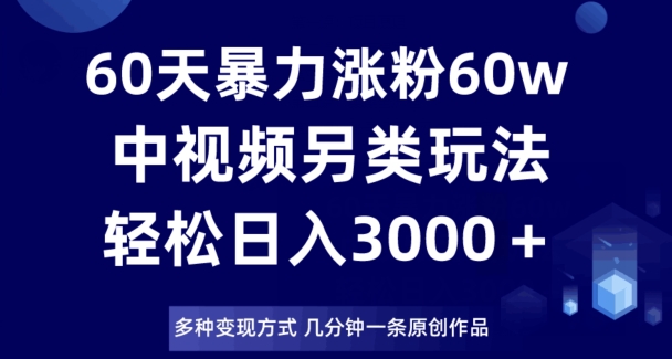 60天暴力涨粉60W，中视频另类玩法，日入3000＋，几分钟一条原创作品多种变现方式-零点项目大全