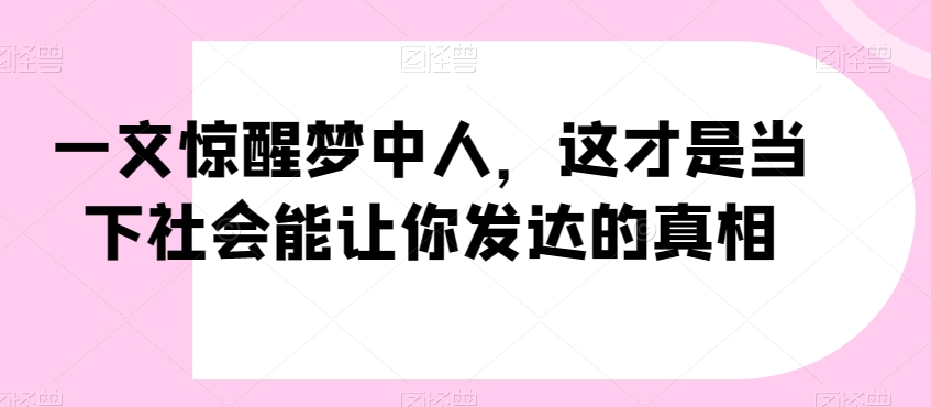 一文惊醒梦中人，这才是当下社会能让你发达的真相【公众号付费文章】-零点项目大全