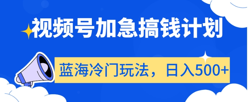 视频号加急搞钱计划，蓝海冷门玩法，日入500+【揭秘】-零点项目大全