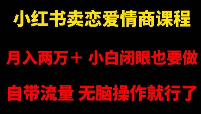 小红书卖恋爱情商课程，月入两万＋，小白闭眼也要做，自带流量，无脑操作就行了【揭秘】-零点项目大全