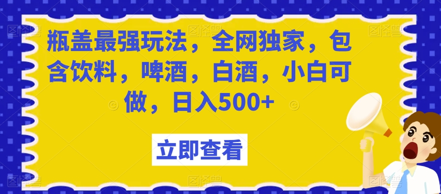 瓶盖最强玩法，全网独家，包含饮料，啤酒，白酒，小白可做，日入500+【揭秘】-零点项目大全