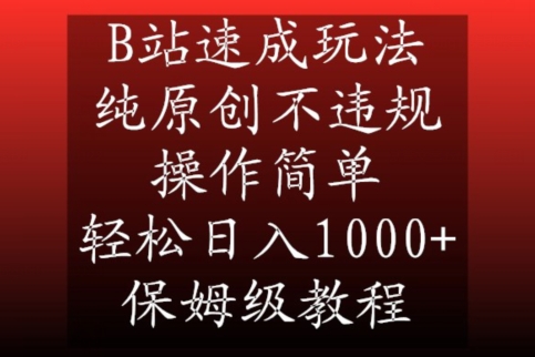 B站速成玩法，纯原创不违规，操作简单，轻松日入1000+，保姆级教程【揭秘】-零点项目大全