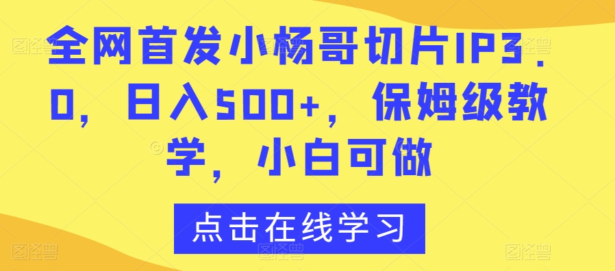 全网首发小杨哥切片IP3.0，日入500+，保姆级教学，小白可做【揭秘】-零点项目大全