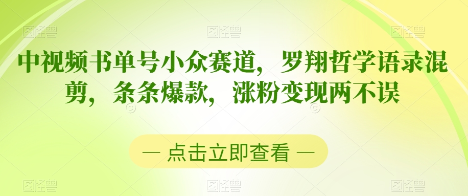 中视频书单号小众赛道，罗翔哲学语录混剪，条条爆款，涨粉变现两不误【揭秘】-零点项目大全