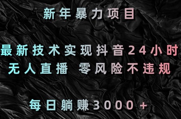 新年暴力项目，最新技术实现抖音24小时无人直播，零风险不违规，每日躺赚3000＋【揭秘】-零点项目大全