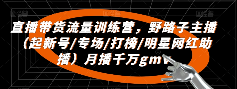 直播带货流量训练营，​野路子主播（起新号/专场/打榜/明星网红助播）月播千万gmv-零点项目大全