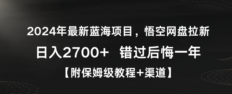 2024年最新蓝海项目，悟空网盘拉新，日入2700+错过后悔一年【附保姆级教程+渠道】【揭秘】-零点项目大全