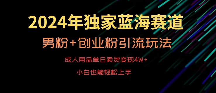 2024年独家蓝海赛道，成人用品单日卖货变现4W+，男粉+创业粉引流玩法，不愁搞不到流量【揭秘】-零点项目大全