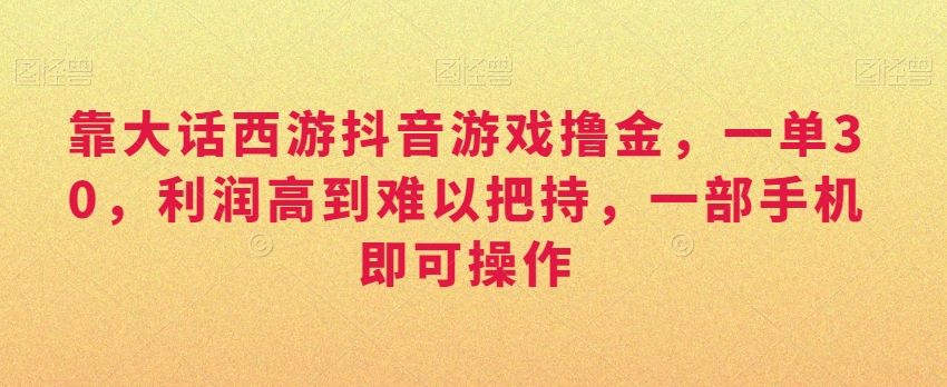 靠大话西游抖音游戏撸金，一单30，利润高到难以把持，一部手机即可操作，日入3000+【揭秘】-零点项目大全