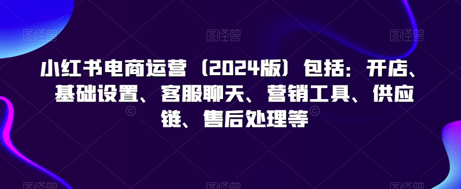 小红书电商运营（2024版）包括：开店、基础设置、客服聊天、营销工具、供应链、售后处理等-零点项目大全