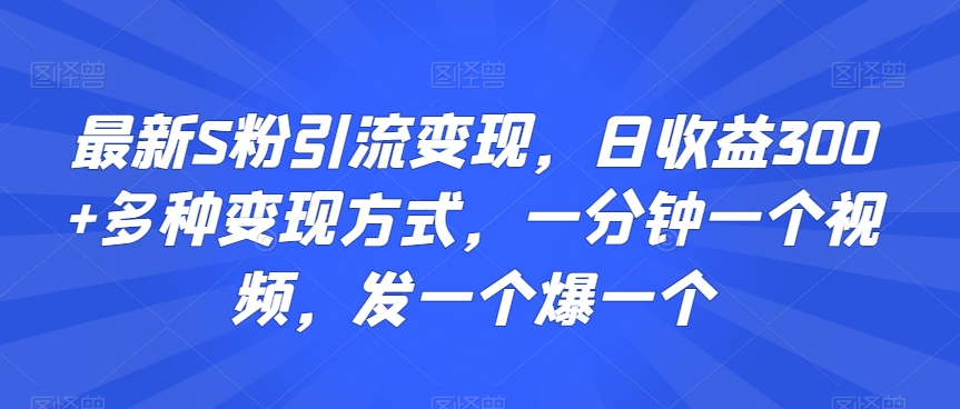 最新S粉引流变现，日收益300+多种变现方式，一分钟一个视频，发一个爆一个【揭秘】-零点项目大全