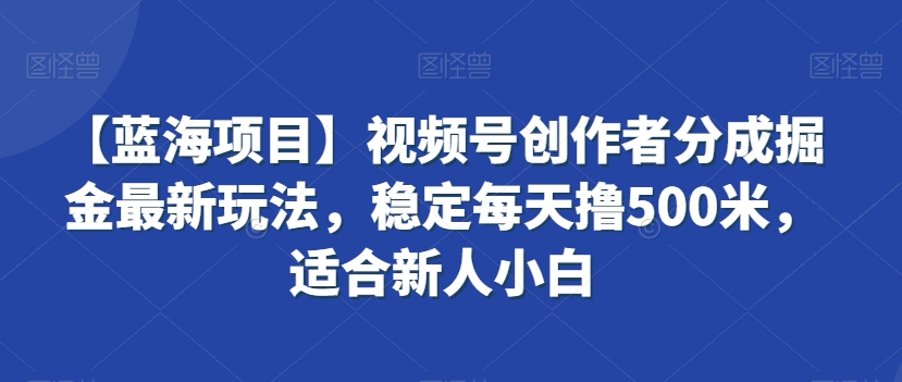 【蓝海项目】视频号创作者分成掘金最新玩法，稳定每天撸500米，适合新人小白【揭秘】-零点项目大全