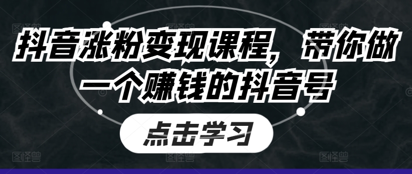 抖音涨粉变现课程，带你做一个赚钱的抖音号-零点项目大全